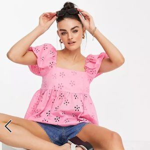 ASOS DESIGN daisy broderie smock top in pink